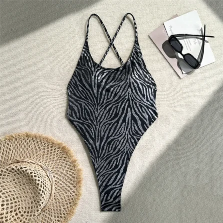 Zebra Strut High Cut Thong Swimsuit Monokini - Image 8