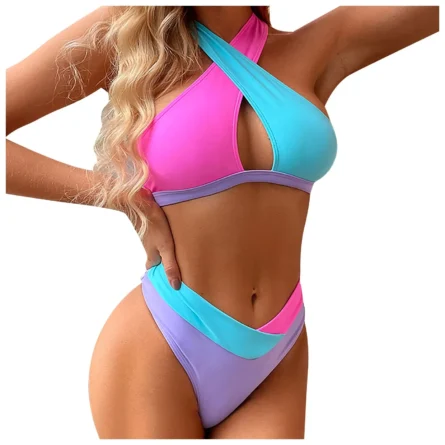 The Pastel Colour Drop — Cross Halter Cutout Bikini Set - Image 3