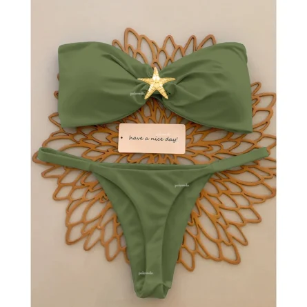 Gold Star Bandeau Thong Bikini Set