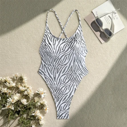 Zebra Strut High Cut Thong Swimsuit Monokini - Image 22