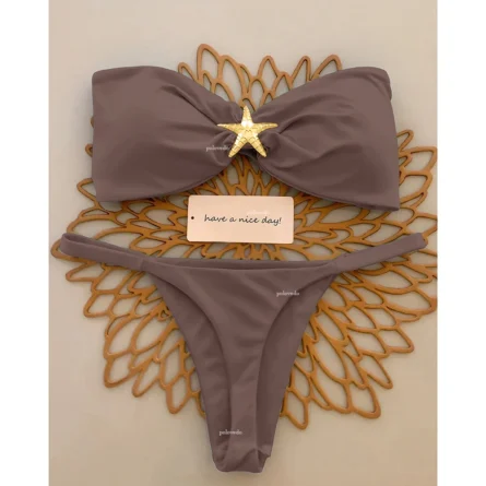 Gold Star Bandeau Thong Bikini Set