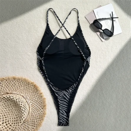 Zebra Strut High Cut Thong Swimsuit Monokini - Image 18