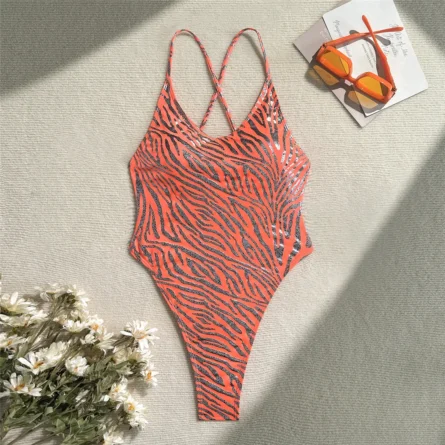 Zebra Strut High Cut Thong Swimsuit Monokini - Image 11