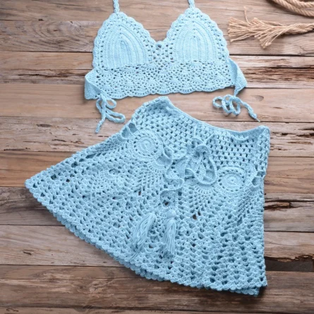 Sadie Two-piece Crochet Beach Top, Boho Crochet Beach Cover Up Set - Image 14