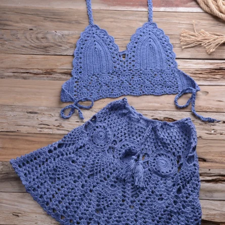 Sadie Two-piece Crochet Beach Top, Boho Crochet Beach Cover Up Set - Image 8