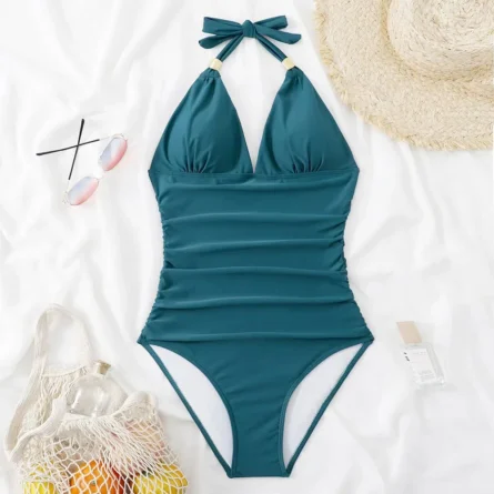 Sunset and Swim Tummy Waist Slimming Halter Swimsuit - Image 14