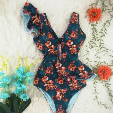 Veronica Deep V-neck Ruffle Shoulders Swimsuit - Image 35