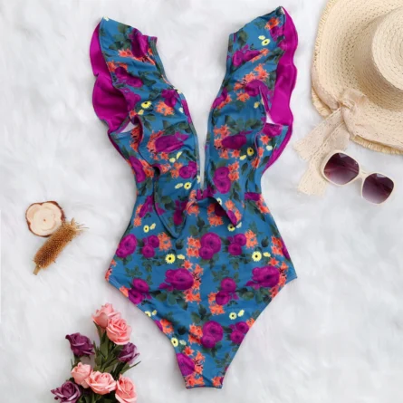 Veronica Deep V-neck Ruffle Shoulders Swimsuit - Image 23
