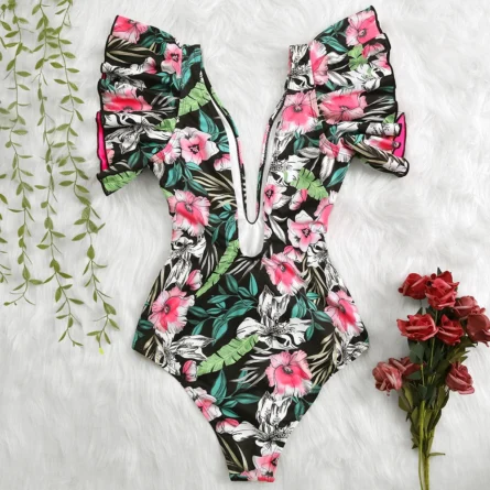 Veronica Deep V-neck Ruffle Shoulders Swimsuit - Image 29