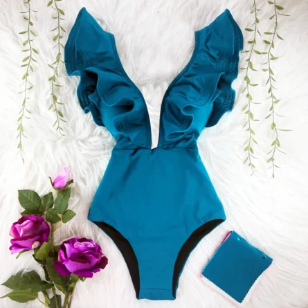 Veronica Deep V-neck Ruffle Shoulders Swimsuit - Image 11