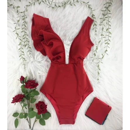 Veronica Deep V-neck Ruffle Shoulders Swimsuit - Image 13