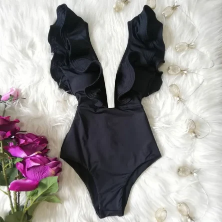 Veronica Deep V-neck Ruffle Shoulders Swimsuit - Image 38