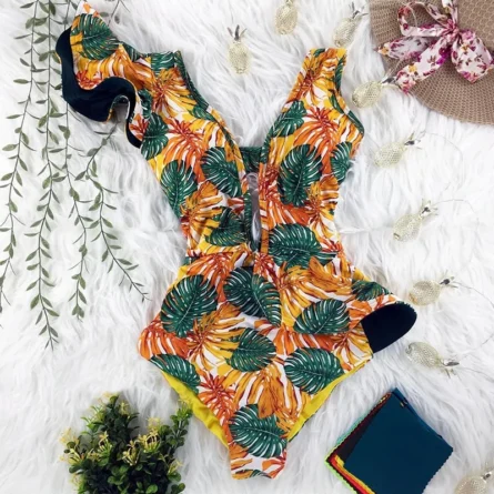 Veronica Deep V-neck Ruffle Shoulders Swimsuit - Image 34