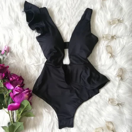 Veronica Deep V-neck Ruffle Shoulders Swimsuit - Image 39