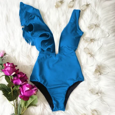 Veronica Deep V-neck Ruffle Shoulders Swimsuit - Image 37