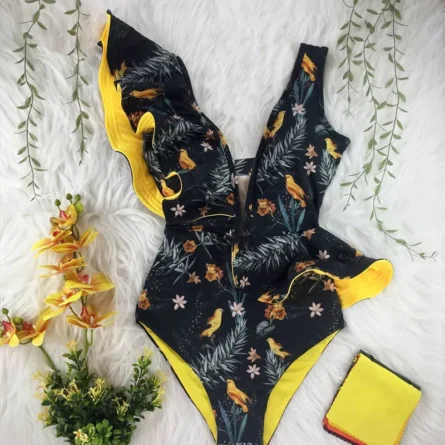 Veronica Deep V-neck Ruffle Shoulders Swimsuit - Image 36