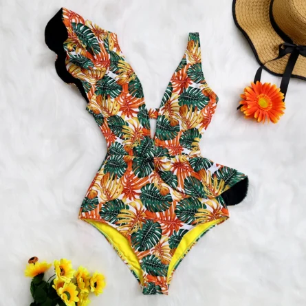 Veronica Deep V-neck Ruffle Shoulders Swimsuit - Image 8