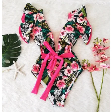 Veronica Deep V-neck Ruffle Shoulders Swimsuit - Image 16