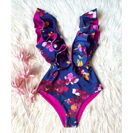 Veronica Deep V-neck Ruffle Shoulders Swimsuit - Image 4