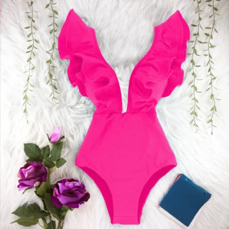 Veronica Deep V-neck Ruffle Shoulders Swimsuit - Image 9