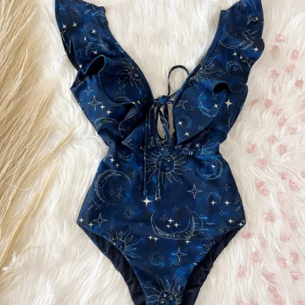 Veronica Deep V-neck Ruffle Shoulders Swimsuit - Image 5