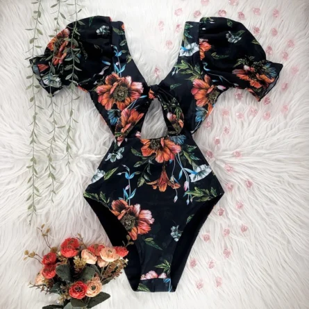 Veronica Deep V-neck Ruffle Shoulders Swimsuit - Image 20