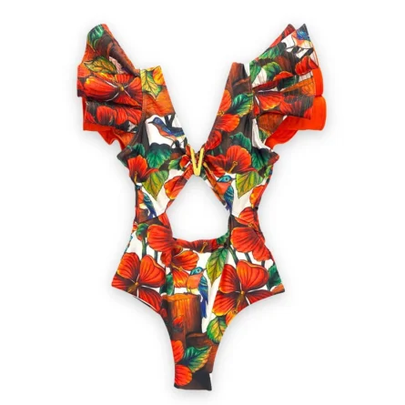 Veronica Deep V-neck Ruffle Shoulders Swimsuit - Image 18