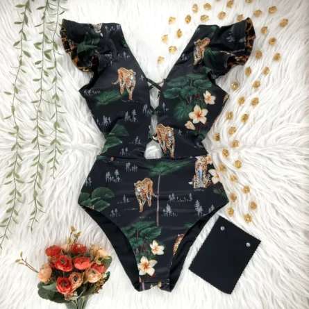 Veronica Deep V-neck Ruffle Shoulders Swimsuit - Image 21