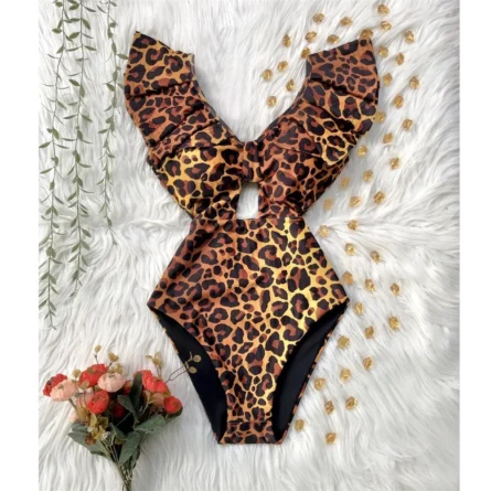 Veronica Deep V-neck Ruffle Shoulders Swimsuit - Image 14