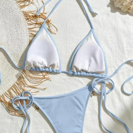 New Splicing Halter Strappy Brazilian Bikini Women Swimwear Female Swimsuit Two-pieces Bikini set Bather Bathing Suit Swim V6024 - Image 2