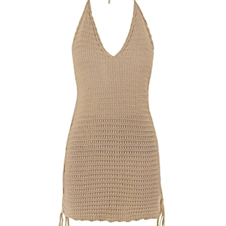 Coastal Glow Halter Crochet Cover-Up Dress - Image 23
