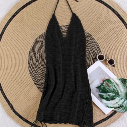 Coastal Glow Halter Crochet Cover-Up Dress - Image 30