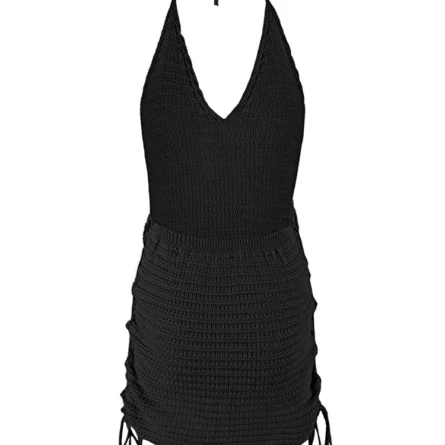 Coastal Glow Halter Crochet Cover-Up Dress - Image 29