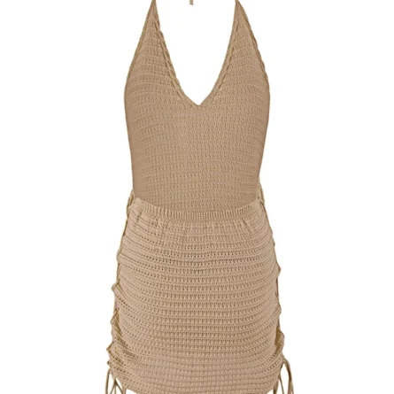 Coastal Glow Halter Crochet Cover-Up Dress - Image 24