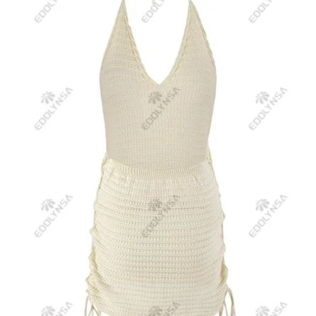 Coastal Glow Halter Crochet Cover-Up Dress - Image 15