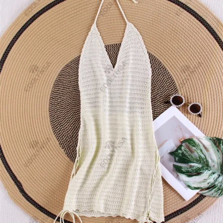 Coastal Glow Halter Crochet Cover-Up Dress - Image 16