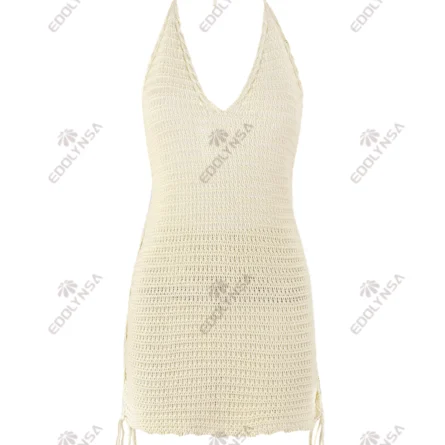 Coastal Glow Halter Crochet Cover-Up Dress - Image 14