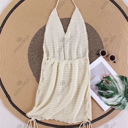 Coastal Glow Halter Crochet Cover-Up Dress - Image 17