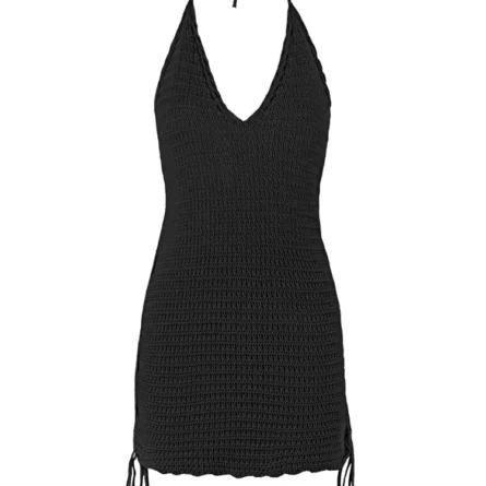 Coastal Glow Halter Crochet Cover-Up Dress - Image 28