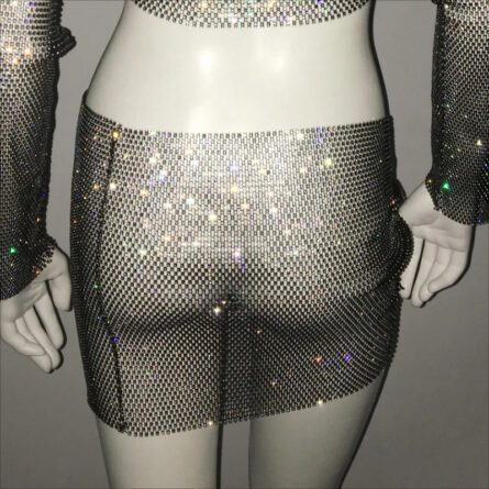 Starlit Sparkling Rhinestone Sequin See Through Mini Skirt - Image 6