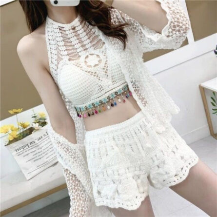 Sunset and Swim 3pc Crochet Top Vacation Set - Image 3