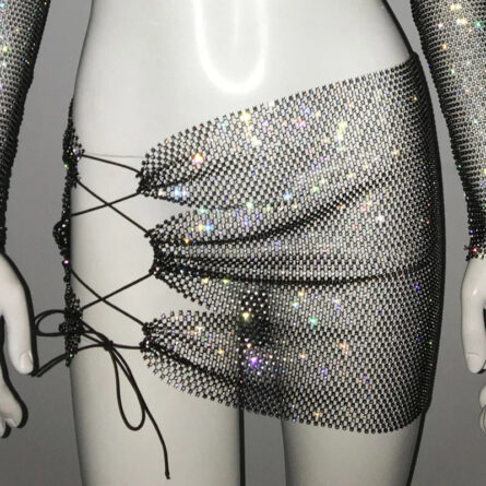Starlit Sparkling Rhinestone Sequin See Through Mini Skirt - Image 8