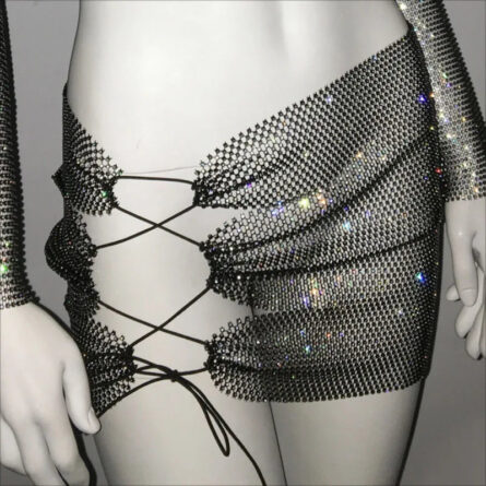 Starlit Sparkling Rhinestone Sequin See Through Mini Skirt - Image 7