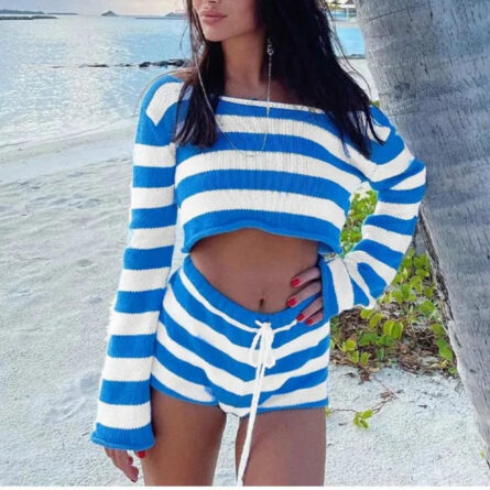 Bring The Heat Knit Stripe Crop Top & Shorts Set - Image 14