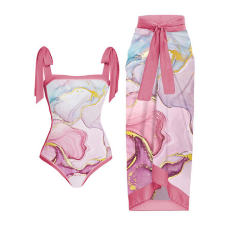 Luxury Marble Pink Holiday Designer Bathing Suit and Skirt - Image 7