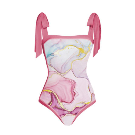 Luxury Marble Pink Holiday Designer Bathing Suit and Skirt - Image 2