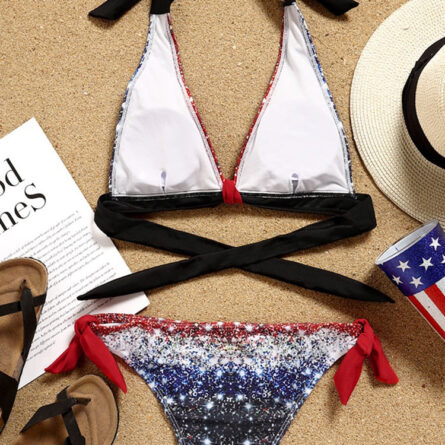 American Flag Sparkle Plus Size Halter Bikini - Image 3