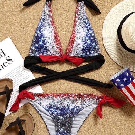 American Flag Sparkle Plus Size Halter Bikini - Image 2