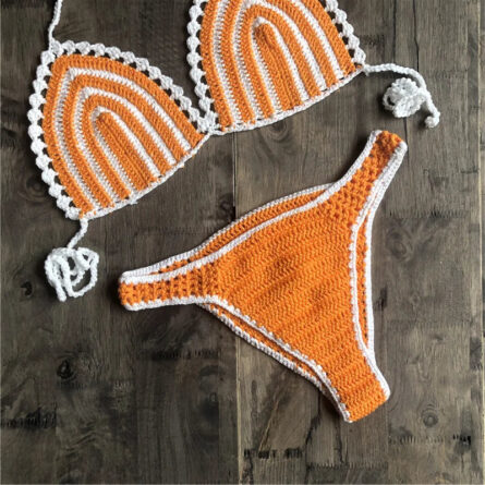 Paradise Perfection Crochet Triangle Bikini Orange Set - Image 32