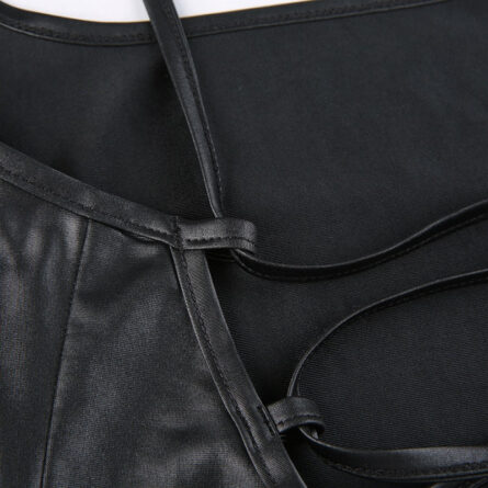 Dominique Back Lace Up Sexy Bodycon Slit Leather Dress – Bild 19